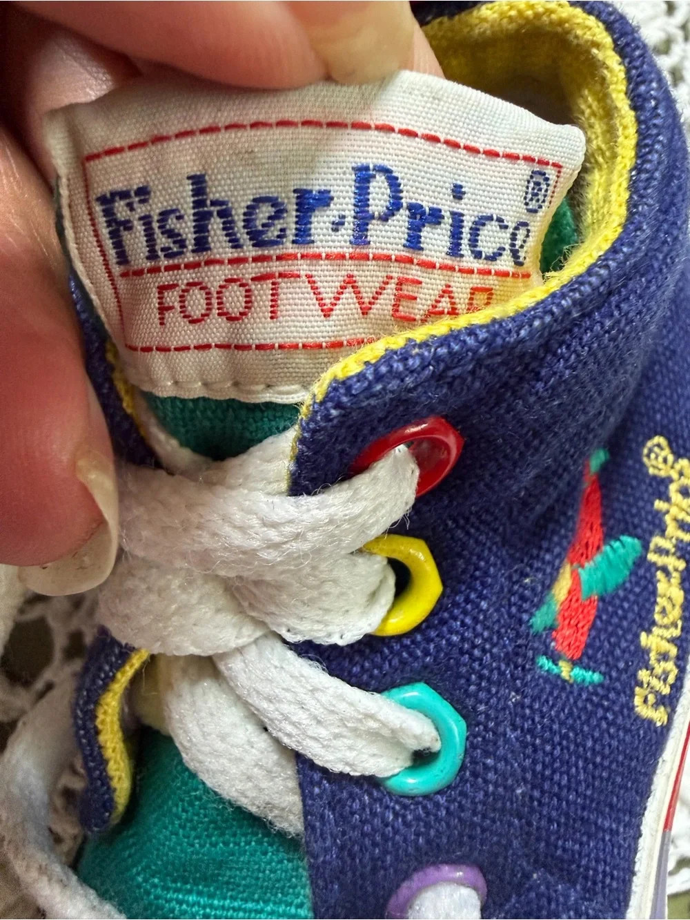 Vtg Fisher-Price Navy, Teal & Yellow Baby High-Top Sneakers 3